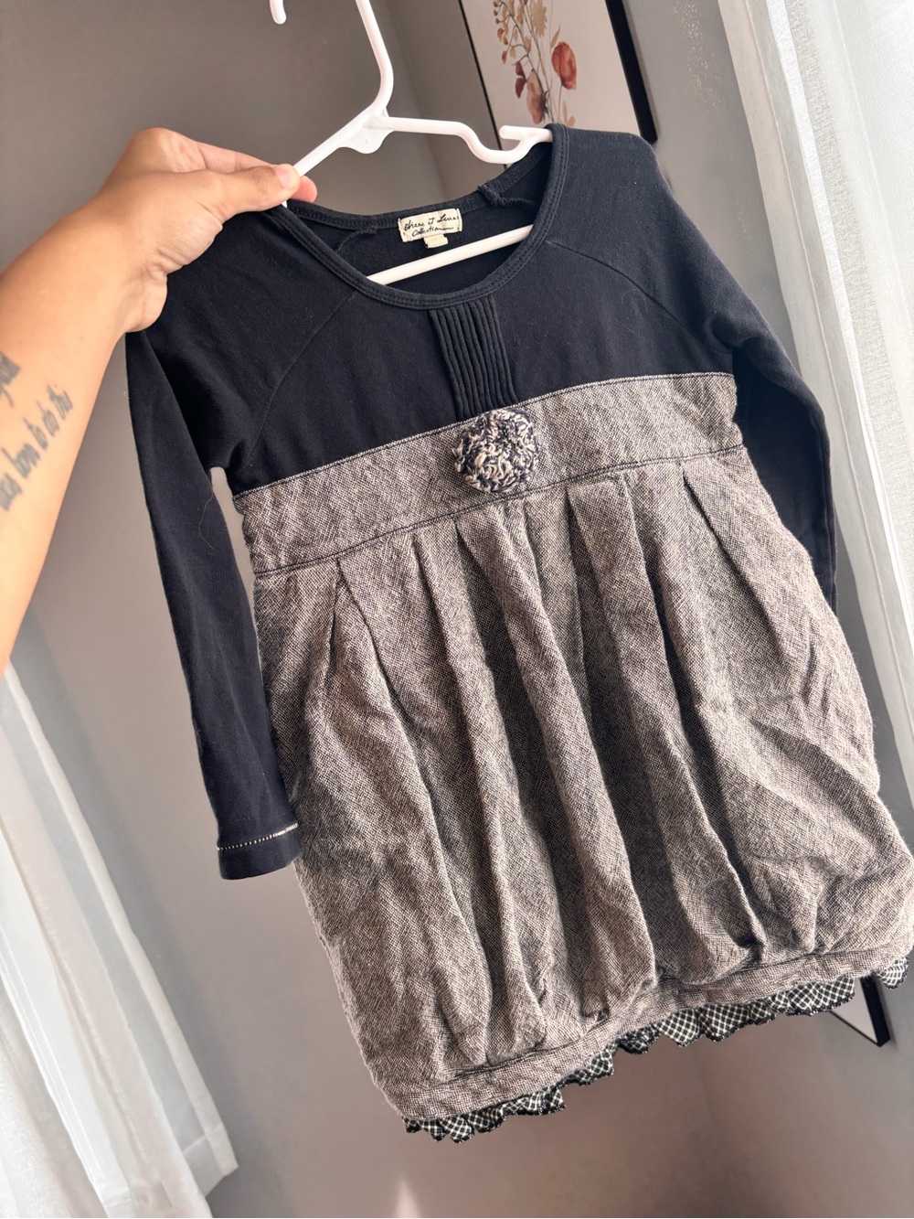 Eliane et Lena French Boutique Gray Herringbone Bubble Dress 3A 3T